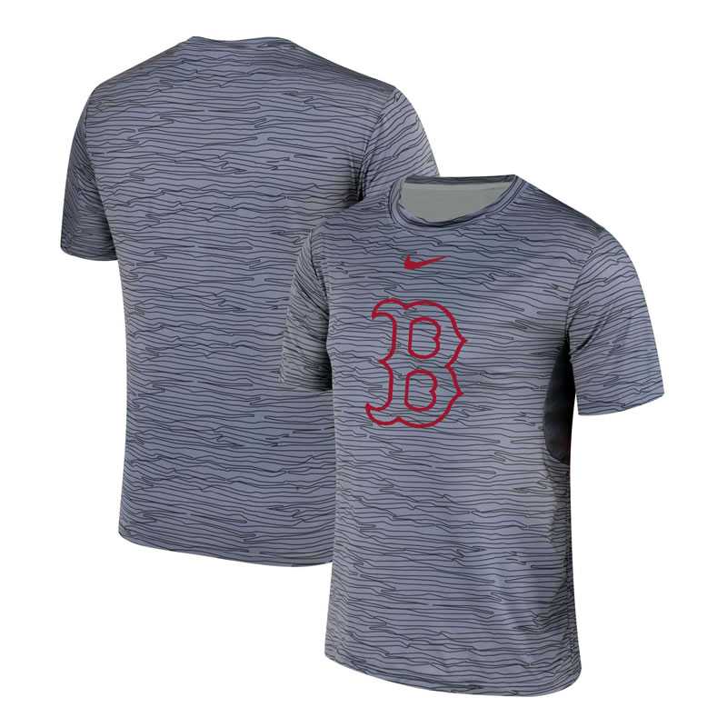 Boston Red Sox Gray Black Striped Logo Performance T-Shirt,We sell and wholesale Boston Red Sox Gray Black Striped Logo Performance T-Shirt on line form chian!